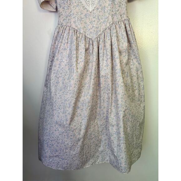 Vintage 80’s Jessica McClintock Designer Grey White Bow Floral Romantic Dress XS - Picture 4 of 8